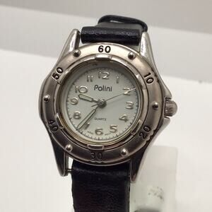 Polini Ladies Silver Tone Fashion Watch New Battery Band Worn Works!
